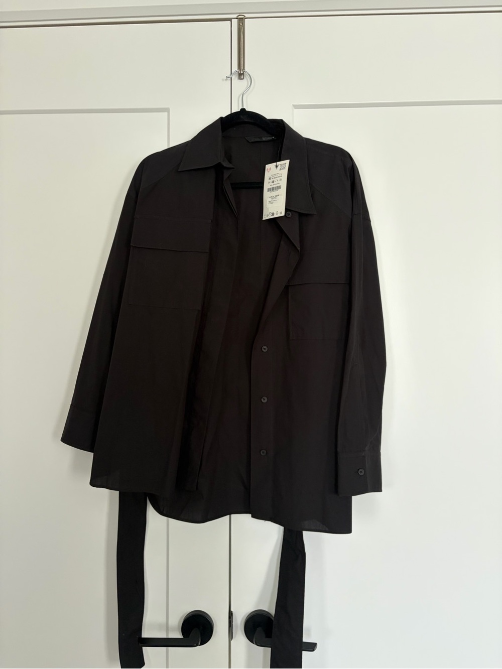 Zara Black Belted Poplin Shirt BNWT